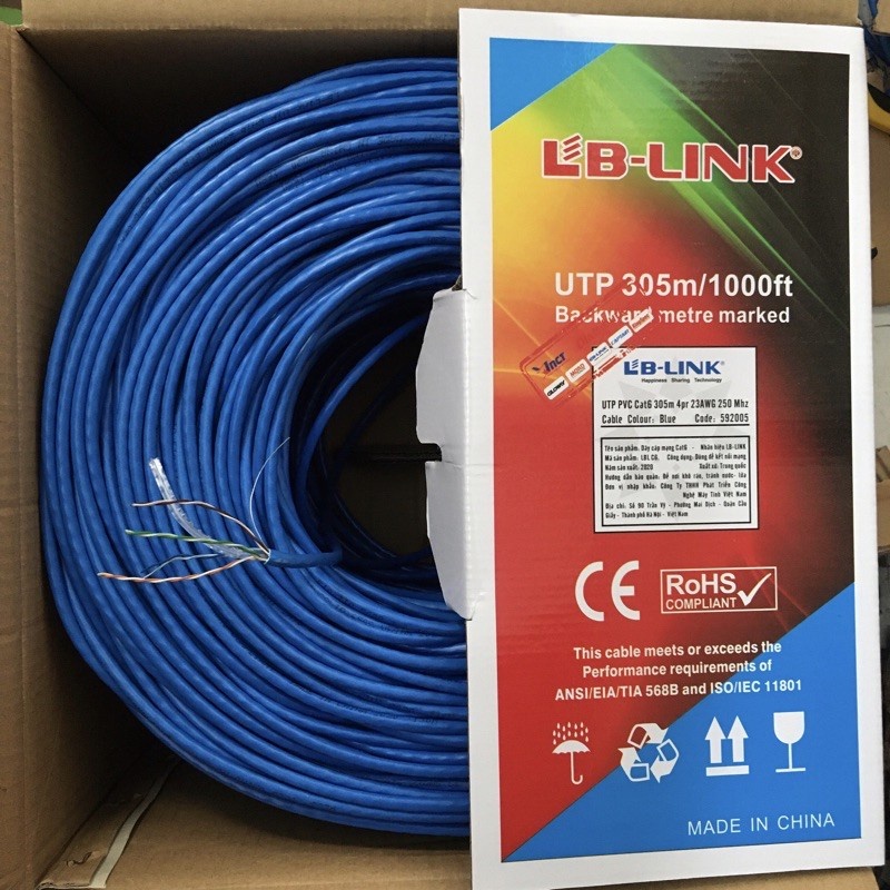 CÁP MẠNG BẤM SẴN 2 ĐẦU - DÂY MẠNG CAT6E DÀI 15M/20M...,50M-CÁP MẠNG LAN CAT6E LB-LINK CCA VỎ PVC CHÍ