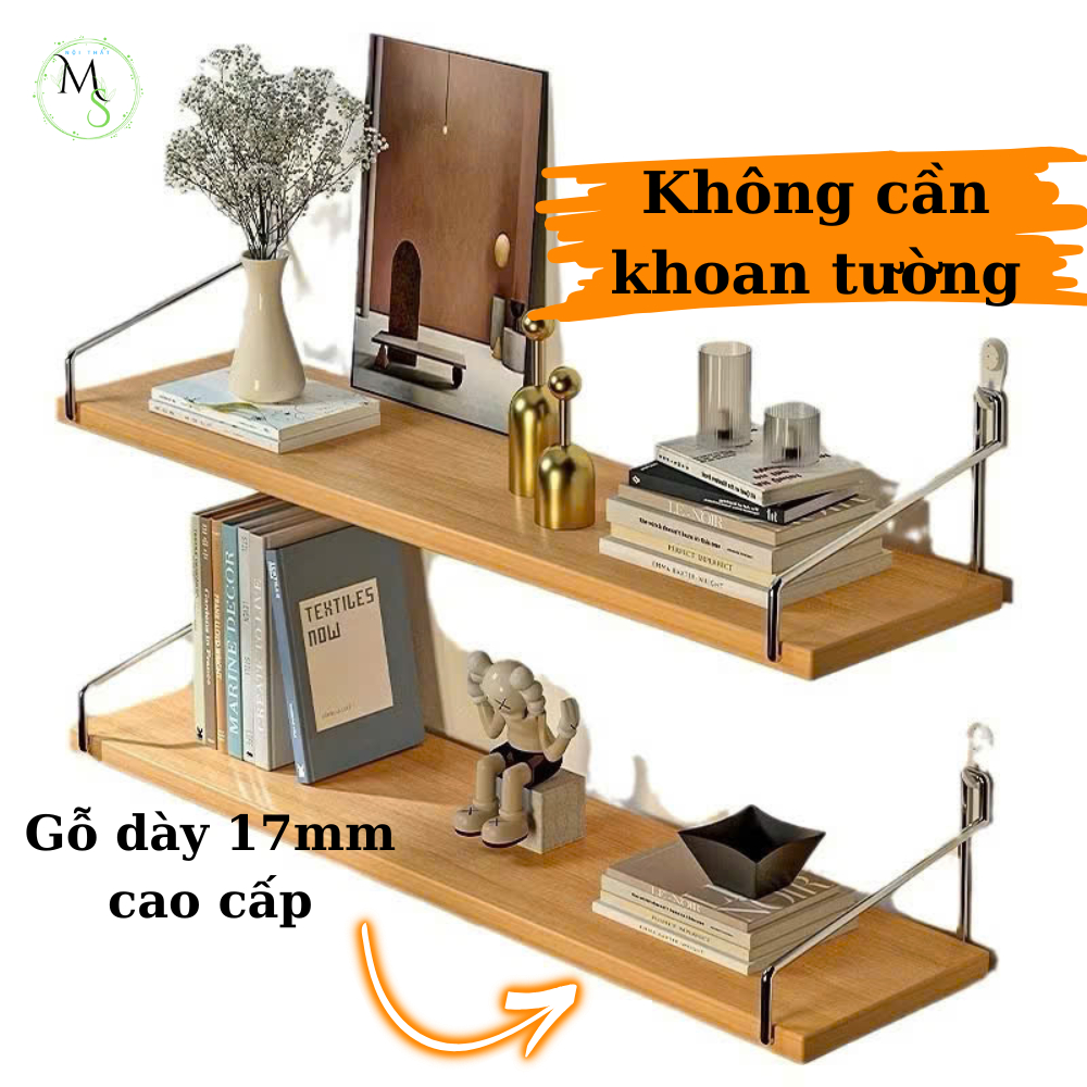 Kệ treo tường không khoan, Giá treo tường trang trí  spa, Kệ gỗ gắn tường không khoan, gỗ dày 17mm