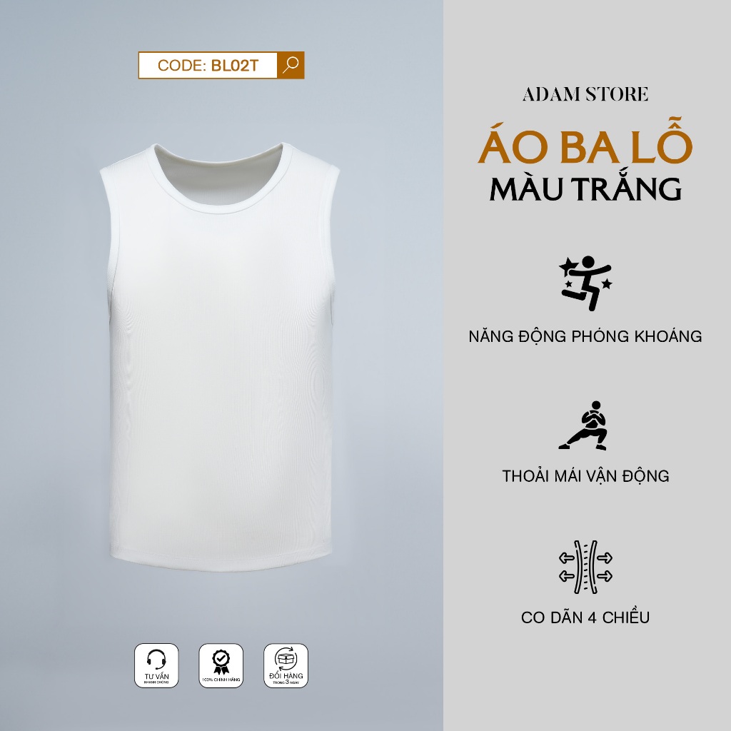 ÁO BA LỖ MÀU TRẮNG ADAM STORE BL02T