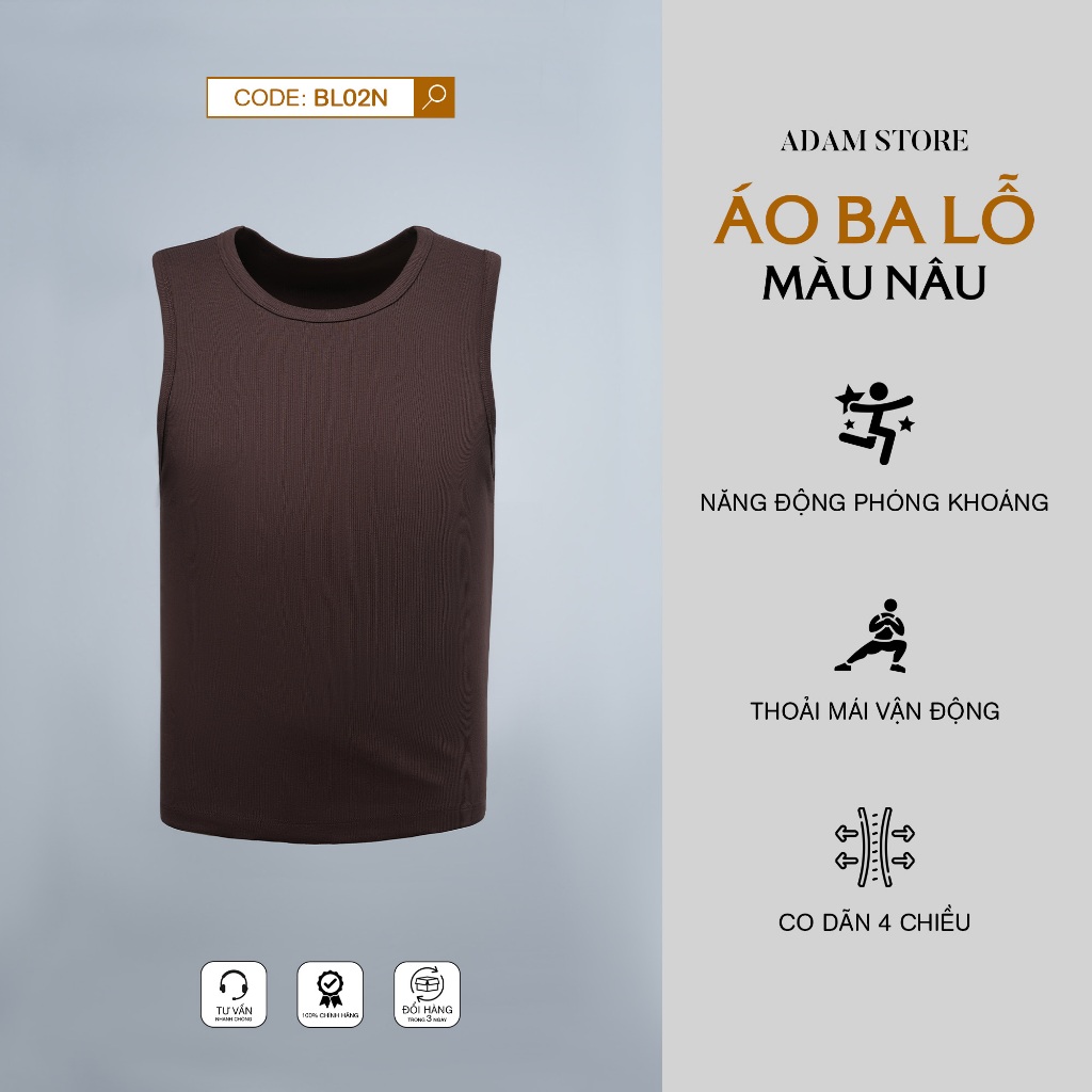 ÁO BA LỖ NAM ADAM STORE MÀU NÂU BL02N