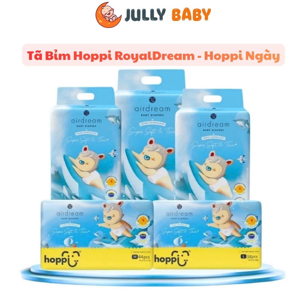 Tã Bỉm Hoppi RoyalDream - Hoppi Ngày Cao Cấp Mỏng Nhẹ Thấm Hút 14h, Giúp Bé Ngủ Ngon