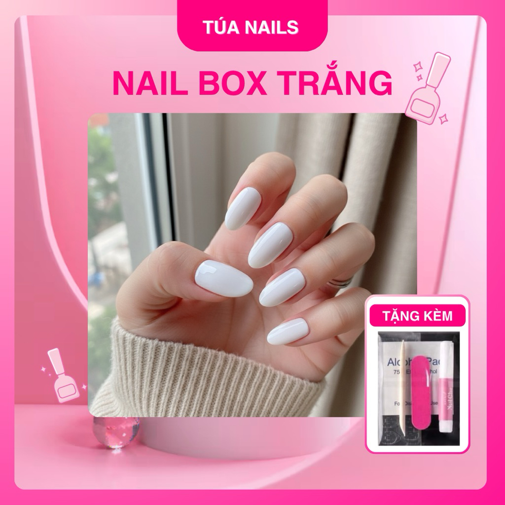 Móng giả nail box sơn thủ công móng trắng trơn basic - Nail trắng nhám/bóng Tặng keo dũa
