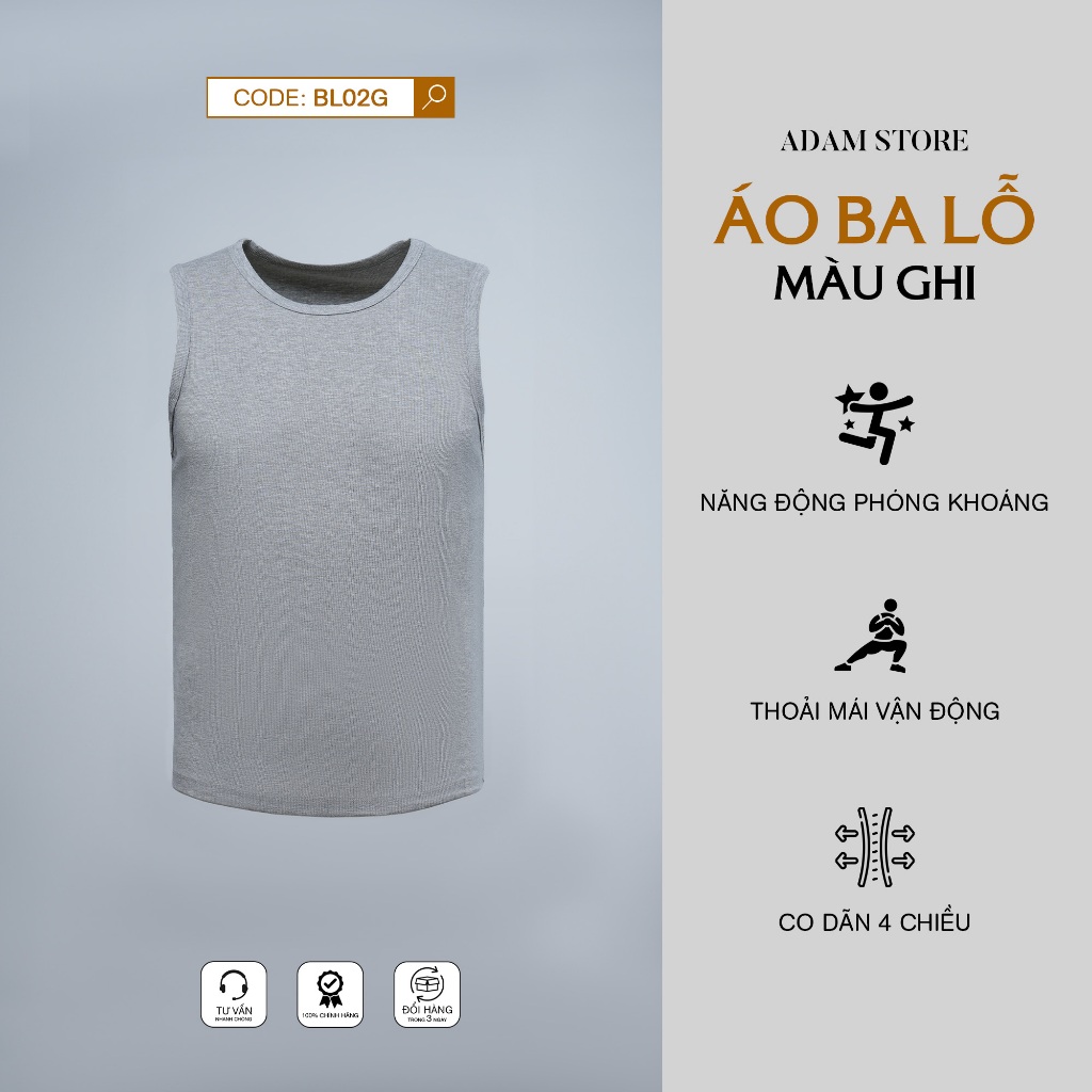 ÁO BA LỖ NAM ADAM STORE MÀU GHI BL02G