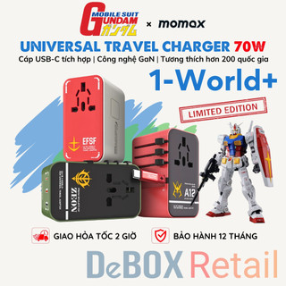 [Limited Editon] Bộ sạc GaN du lịch đa năng MOMAX UA18 1-World+ Gundam 70W có cáp USB-C tích hợp, sử dụng 200 quốc gia