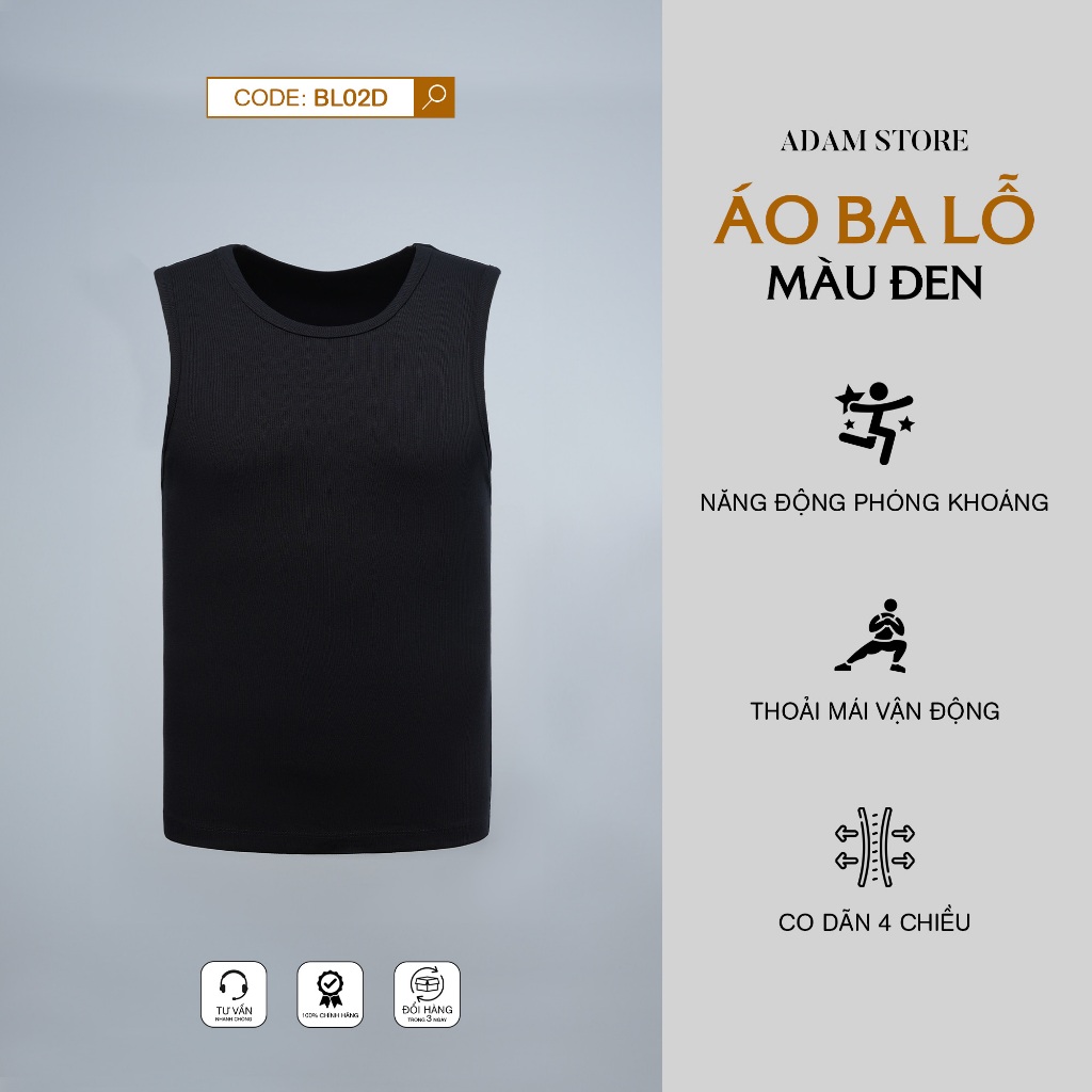 ÁO BA LỖ NAM ADAM STORE MÀU ĐEN BL02D