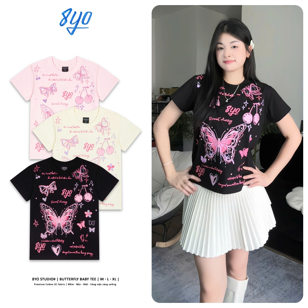 Áo Baby Tee 8YO BUTTERFLY Cotton Mềm Mịn Mát - Áo Baby Tee Local Brand Chính Hãng
