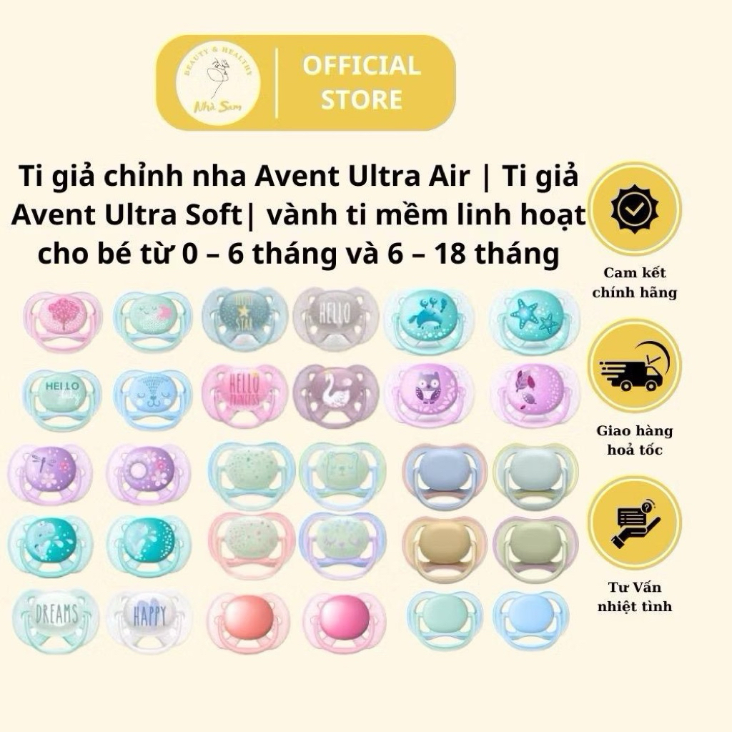 Ti giả| Ti giả chỉnh nha Avent Ultra Air | Ti giả Avent Ultra Soft| vành ti mềm linh hoạt cho bé từ 