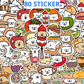  80 sticker chó trắng và đồ ăn dễ thương hình dán nhiều màu sắc dùng trang trí 