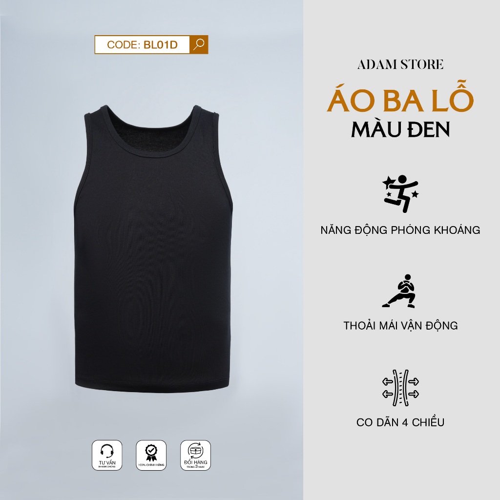 ÁO BA LỖ NAM ADAM STORE MÀU ĐEN BL01D