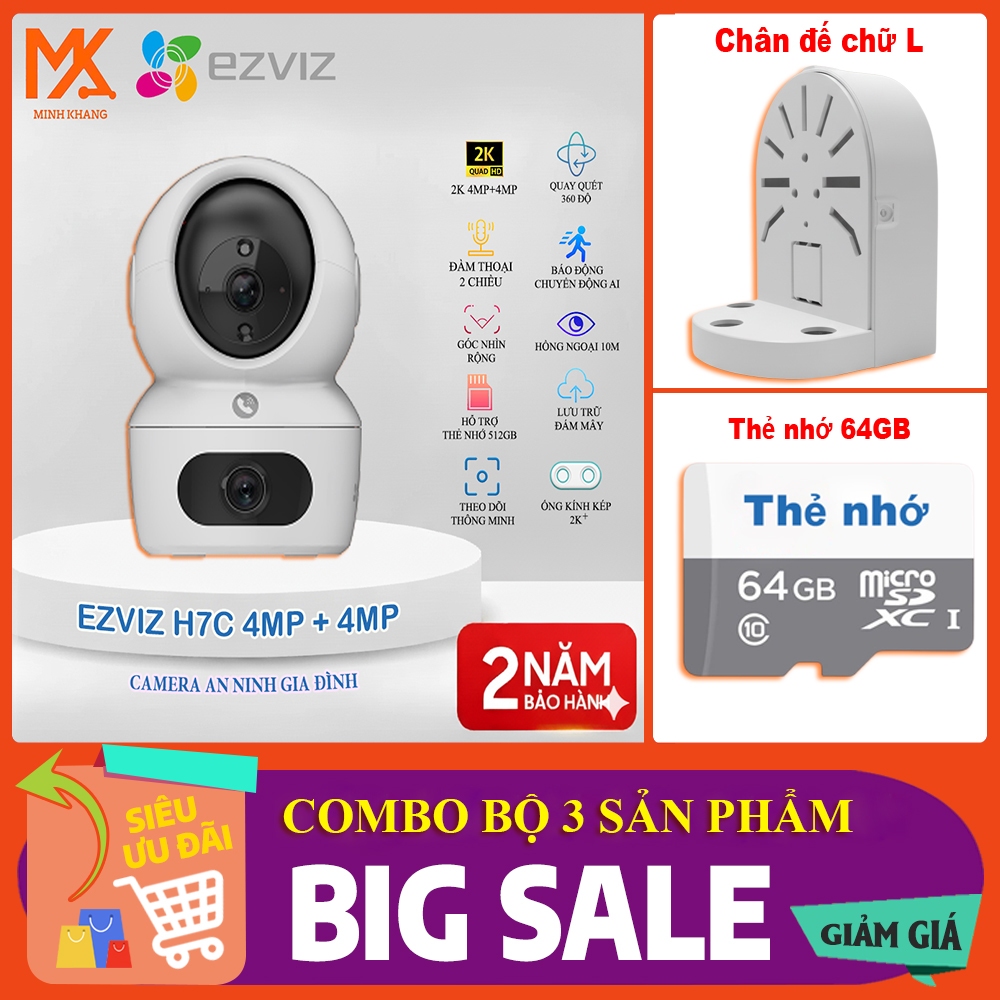 [Combo Chính Hãng] EZVIZ H7C Dual 4MP + 4MP – Camera Wi-Fi Trong Nhà Ống Kính Kép + Đế L + Thẻ Nhớ 6