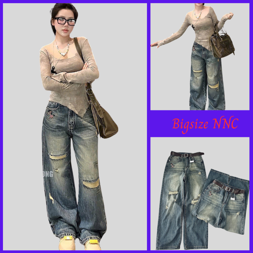 Quần Jean Nữ Ống Suông Thiêu Chó Lạ Cute 2 Mặt Trước Sau Xinh Xinh MS 605 Bigsize 55-90kg-By Ao Thun