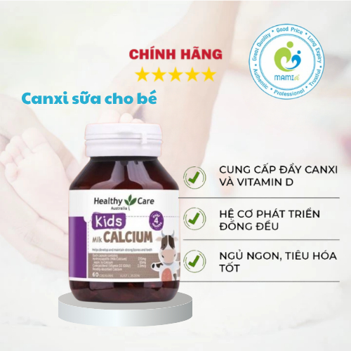 Canxi sữa (60v) bổ sung canxi và vitamin D3 cho bé từ 4 tháng tuổi Healthy Care Milk Calcium, Úc