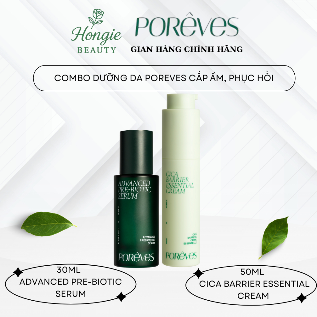 Poreves Combo Tinh Chất Tiền Lợi Khuẩn Poreves Advanced Prebiotic Serum, Kem dưỡng ẩm Cica Barrier