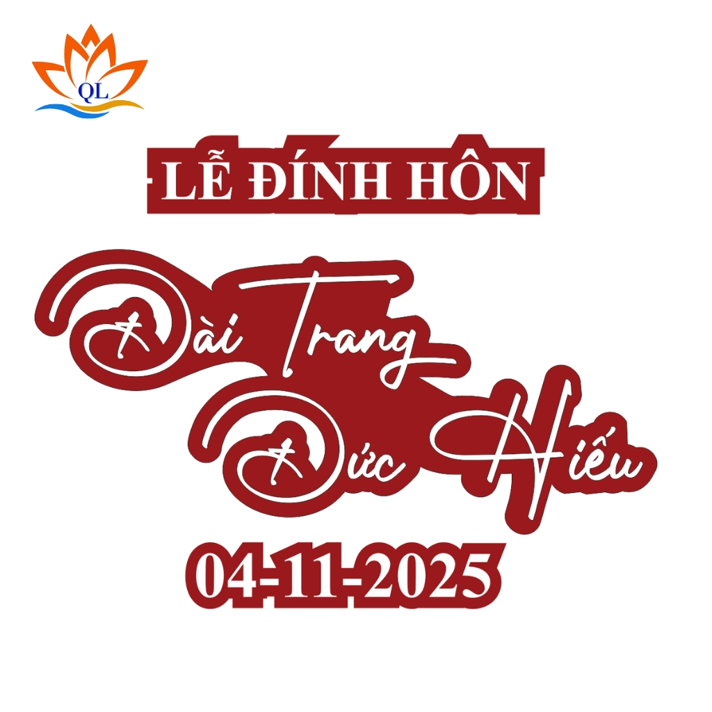 Bộ tên cô dâu chú rể, chữ trang trí gia tiên chất liệu decal dán lên fomex