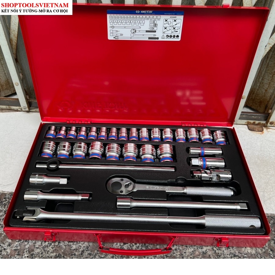 Kingtony 4034MR/Bộ tuýp bông 33 chi tiết hệ mét 8-32mm
