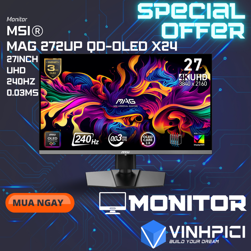 Màn hình Gaming MSI MAG 272UP QD-OLED X24 (27inch/4K/QD-OLED/240Hz/0.03ms)
