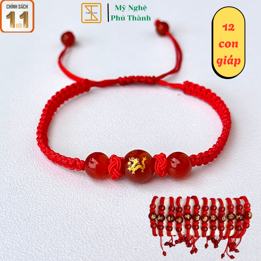 Vòng tay đá Mã Não 12 con giáp chỉ đỏ may mắn phong thủy nam nữ trang sức tặng quà