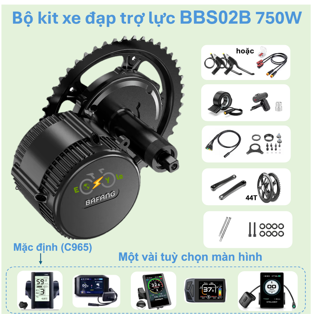 Bộ động cơ trợ lực trục giữa mid drive motor Bafang BBS02B 48V 750W