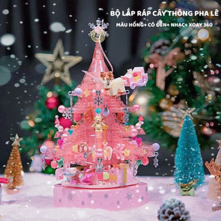   Hoả Tốc  Bộ Hộp Nhạc Lắp Ráp Cây Thông Noel Giáng Sinh Pha Lê Hồng Có Đèn Lung Linh Đồ Chơi Lắp Ghép Quà Tặng Noel 