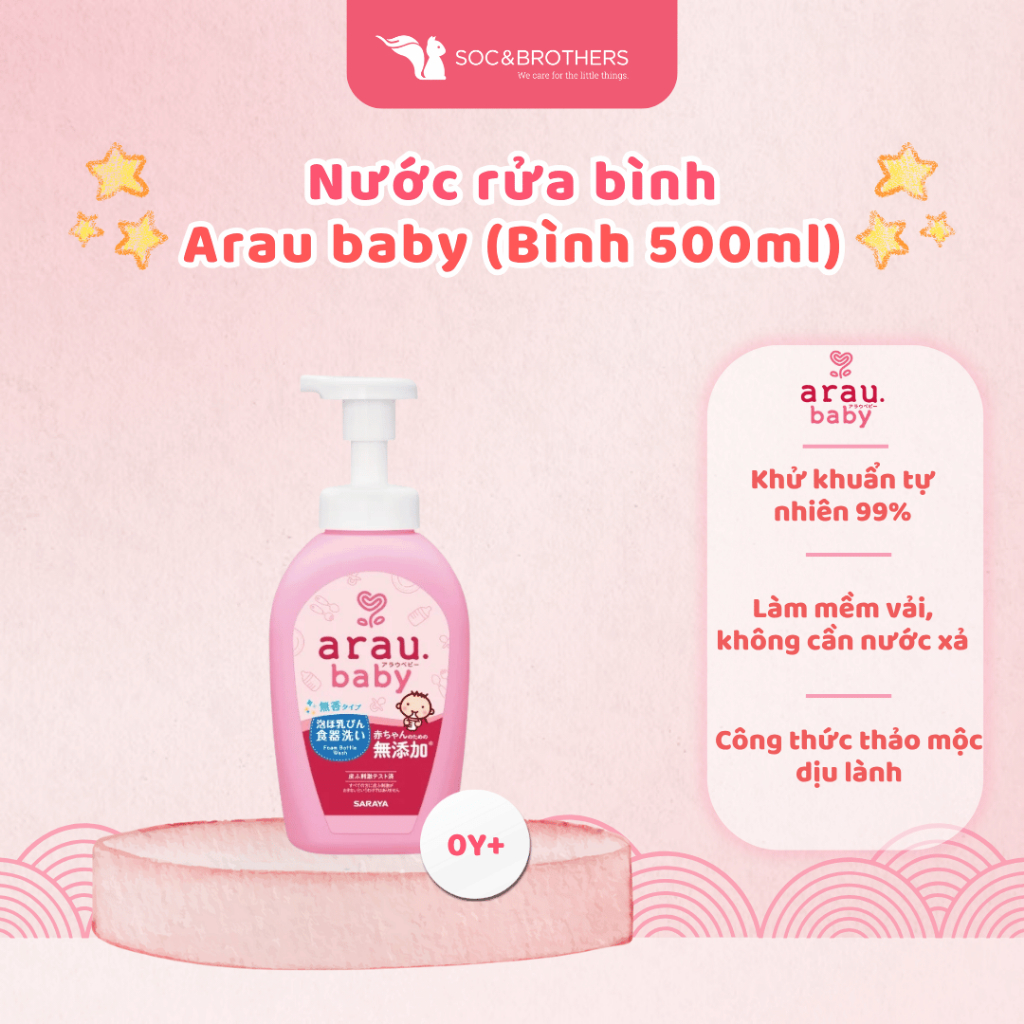 Nước rửa bình Arau baby bình 500ml, túi 450ml - socandbrothers