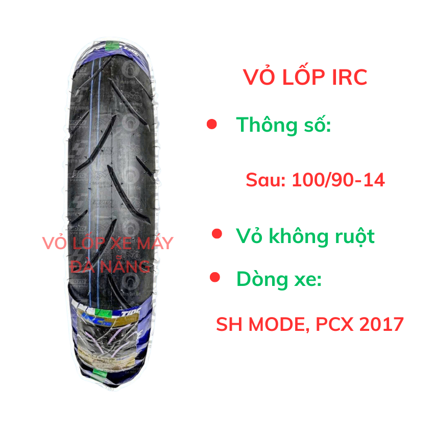 Vỏ lốp IRC size 100/90-14 gắn cho sau PCX 2017, SH mode. Vỏ new không ruột