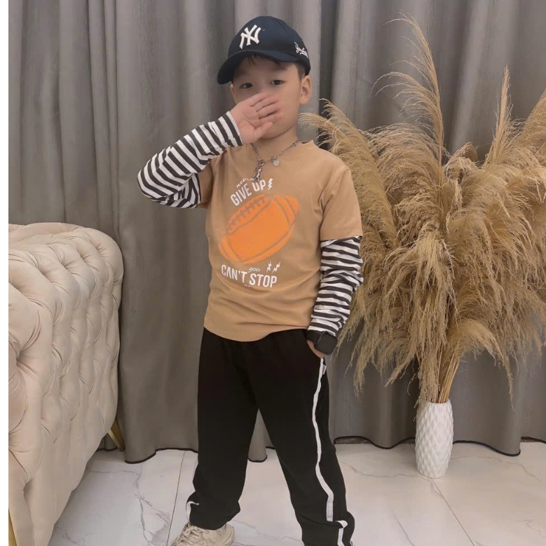 [Giá nhà máy] Bộ thu đông bé trai Abikids in hình bóng 9-13Y(24TD15), vải cotton organic