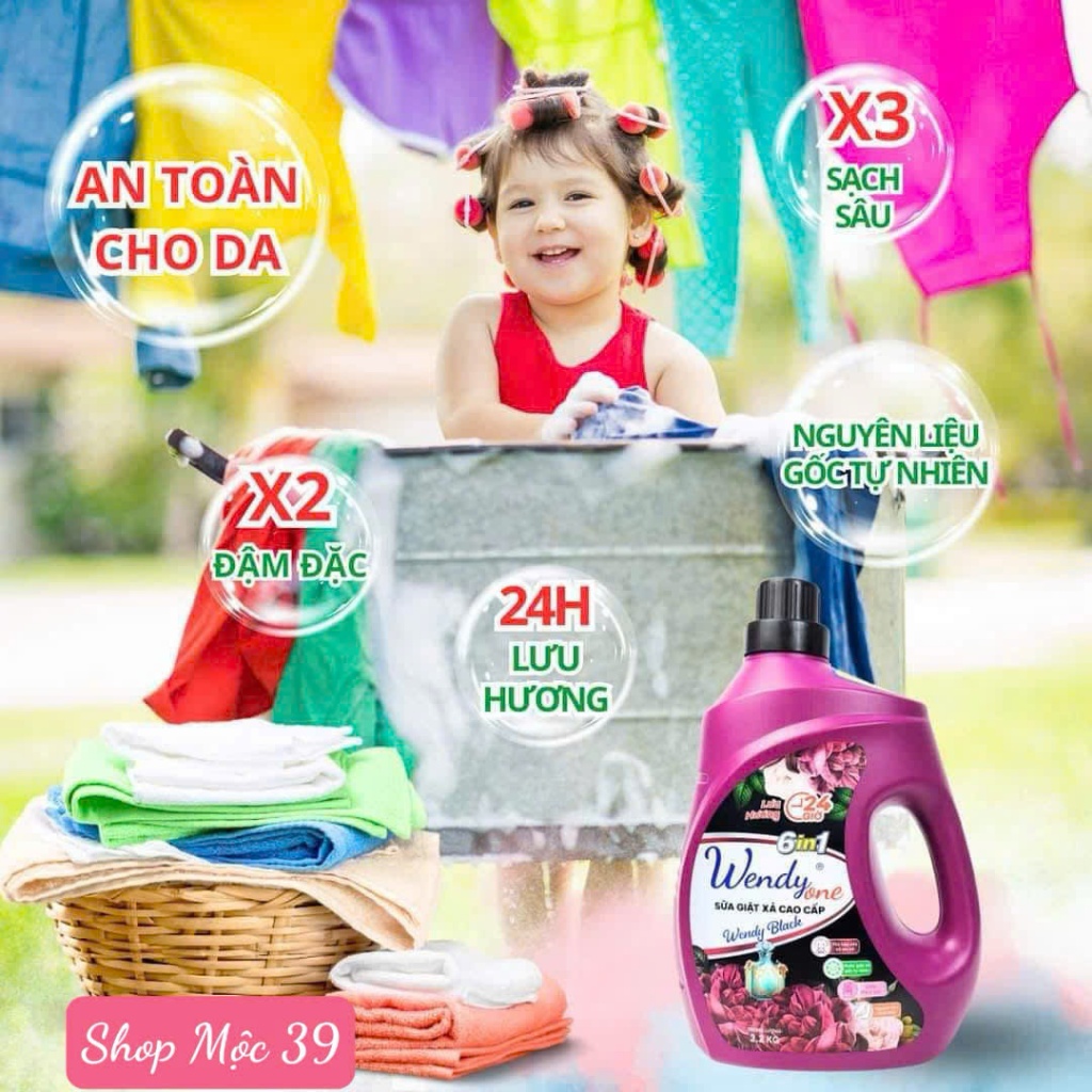 Sữa giặt xả Cao cấp Wendy One lưu hương 24h , giặt sạch sâu phù hợp cho cả e bé , đậm đăc X2.