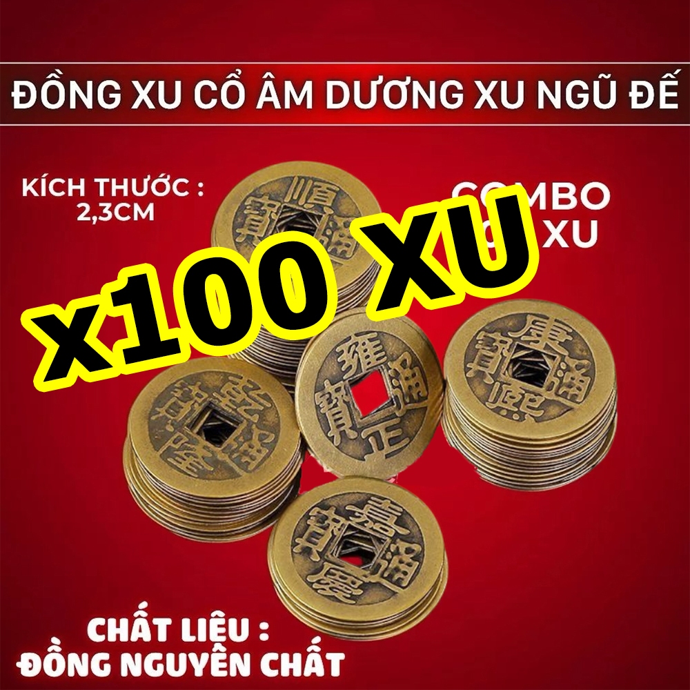 [tài lộc - TÚI 100 200 XU] Đồng xu ngũ đế, đồng xu phong thuỷ bỏ bóp ví - Vật phẩm chiêu tài may mắn