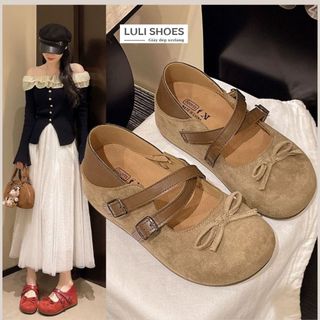  Giày lolita nữ cao cấp chất da lộn quai cài thắt nơ mềm êm chân dễ phối đồ B019 