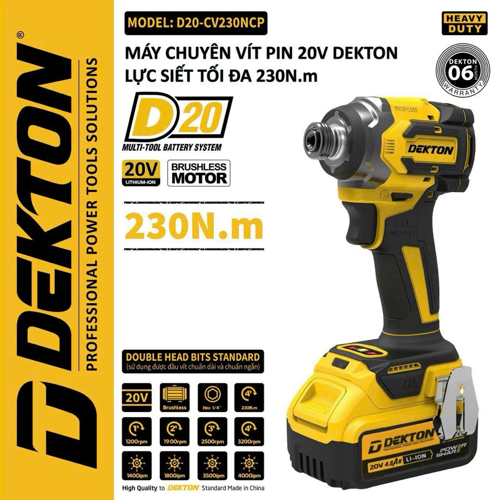 Máy bắt vít Dekton pin D20-CV230NCP nhỏ gọn (chưa pin và sạc)