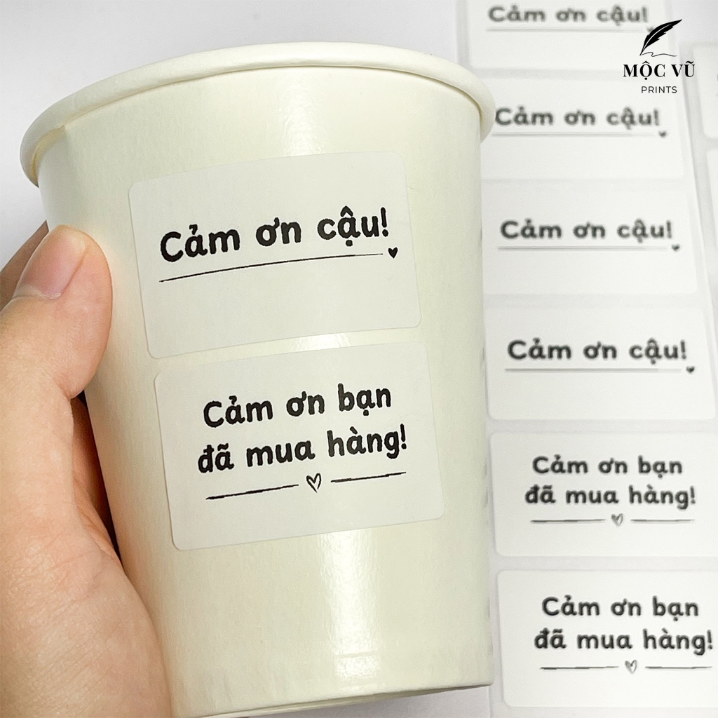 Set 500/300/150 Tem Dán Cảm Ơn Bạn Size 5x3cm Có Sẵn Keo Dán Chắc Chắn - Mộc Vũ Prints A04