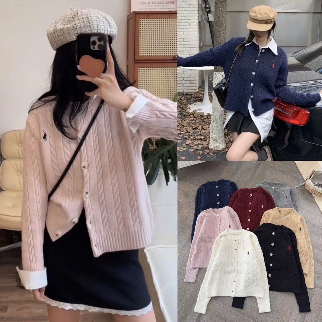 Áo khoác nữ, Áo cadigan len thừng thêu ngựa hàng loại 1 siêu dày dặn mềm mướt (hàng sẵn) | BigBuy360 - bigbuy360.vn