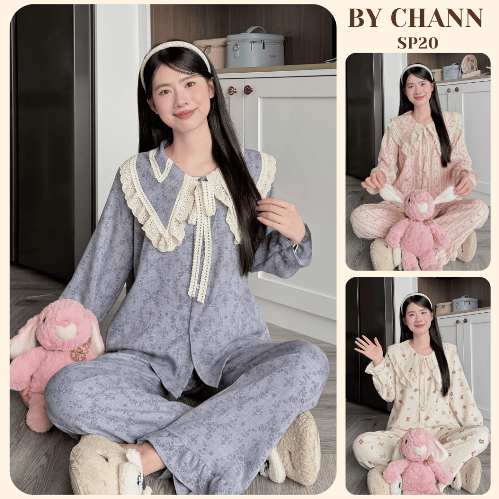 [DEAL XẢ KHO] Bộ Đồ Ngủ BY CHANN (SP20) áo dài quần dài, họa tiết dễ thương, chất liệu đũi mây