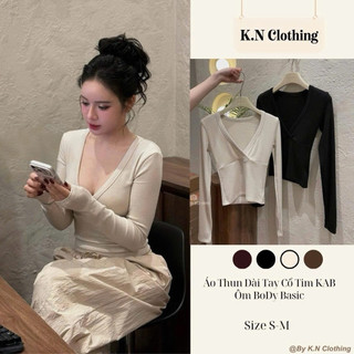    LÓT LÔNG THỎ   Áo Thun Dài Tay lót Lông Thỏ Cổ Tim KAB Ôm Body Kiểu Basic Hàn Quốc Dễ Phối Đồ as 
