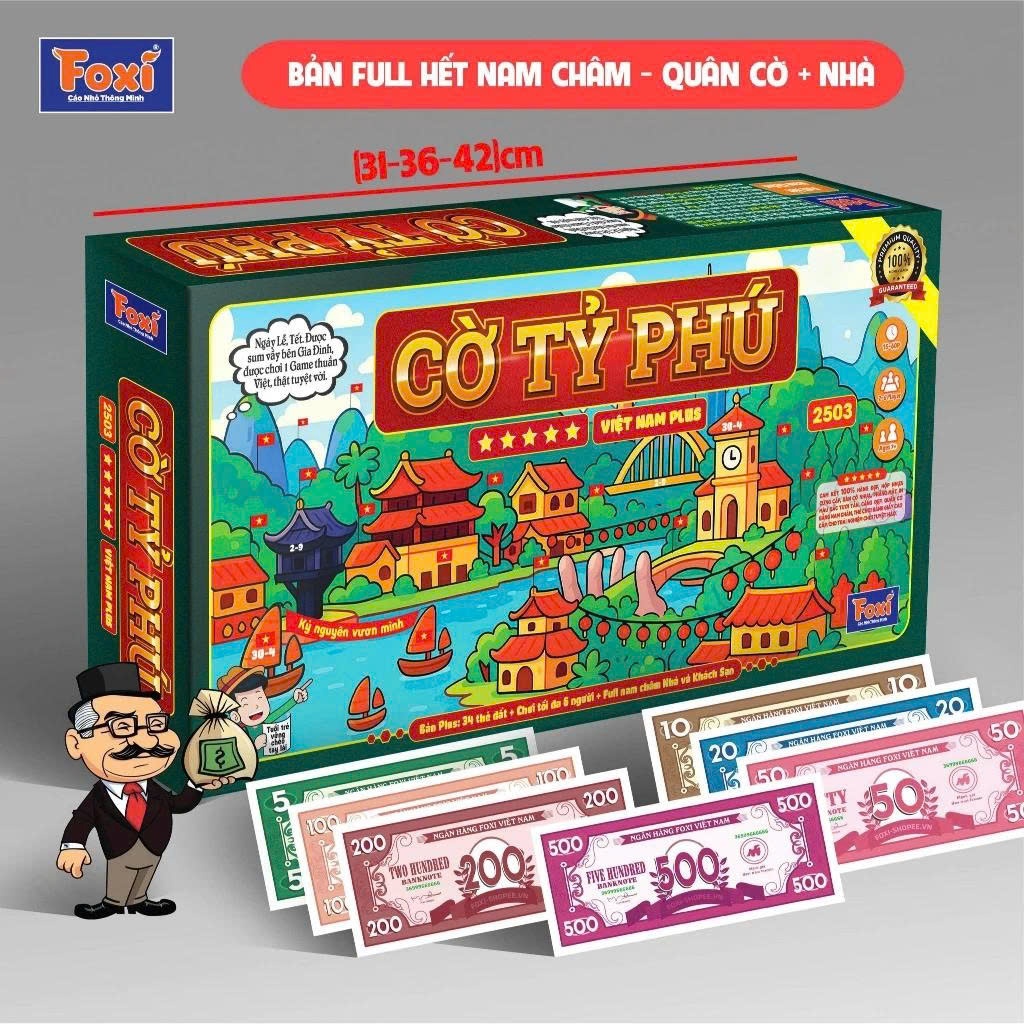 Bộ Cờ Tỷ Phú Việt Nam Foxi 34 Tỉnh Thành  34 thẻ đất Size 31,36,42cm, Cờ tỷ phú Monopoly