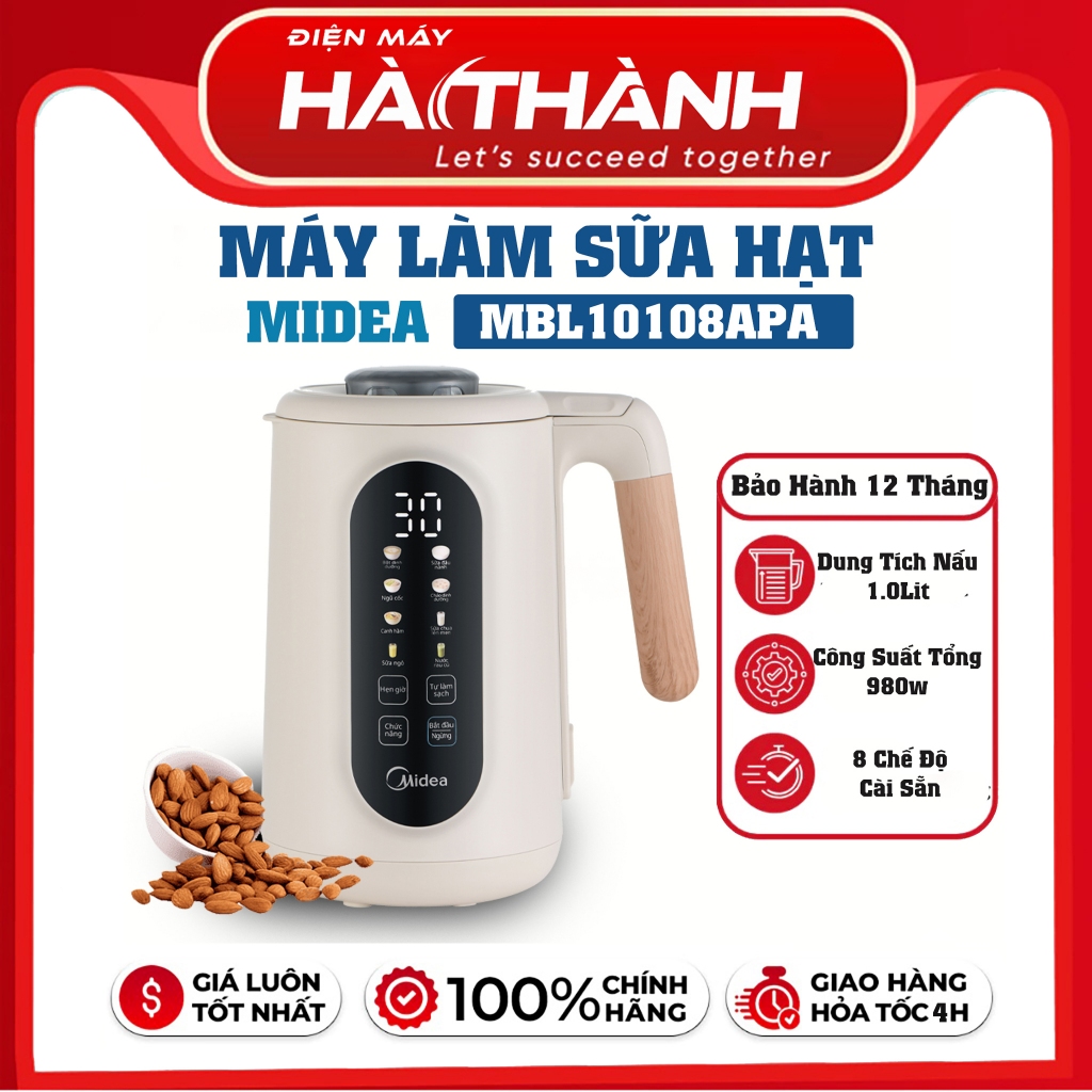Máy Làm Sữa Hạt Midea MBL10108APA, 1Lit – 8 Chức Năng Xay Nấu, Tự Làm Sạch, Chính Hãng