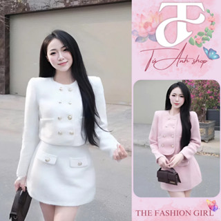  Set dạ tweed nữ 2 lớp mix 2 hàng cúc kèm chân váy có quần bảo hộ hàng loại 1 mặc lễ tết đi chơi ăn cưới 
