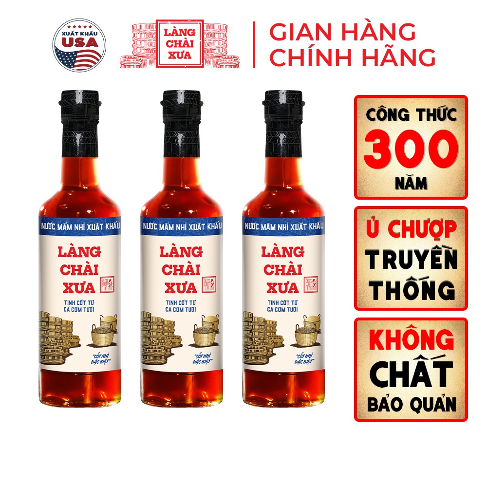 [Combo 3 chai] Nước Mắm Nhỉ Truyền Thống Làng Chài Xưa Xuất Khẩu Nhãn Xanh 10N Chai Thủy Tinh 500ml Vị Dịu Nhẹ
