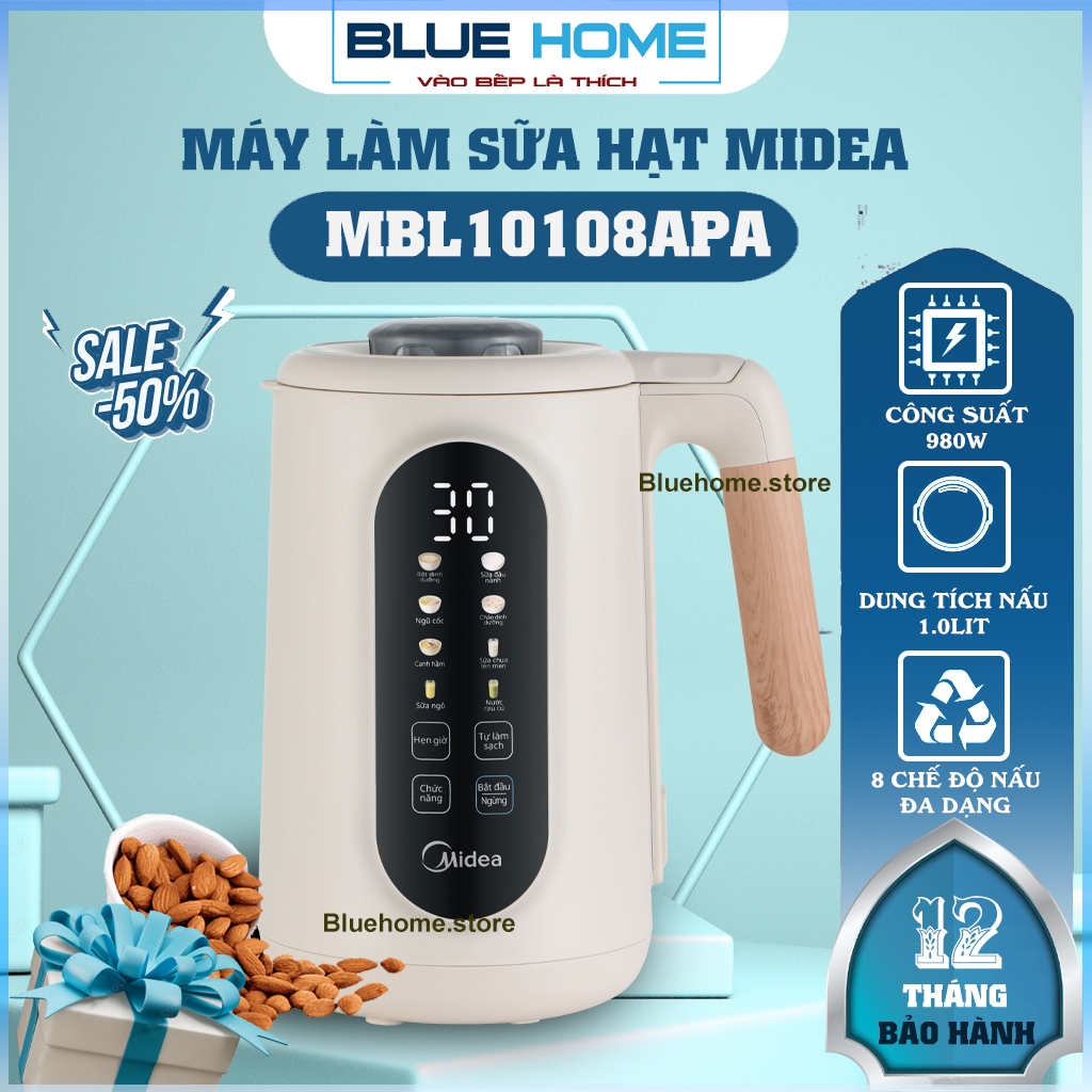 Máy Làm Sữa Hạt Midea MBL10108APA , 1Lit - 800W, Tự Làm Sạch, Cảm Ứng LED, Hàng Chính Hãng