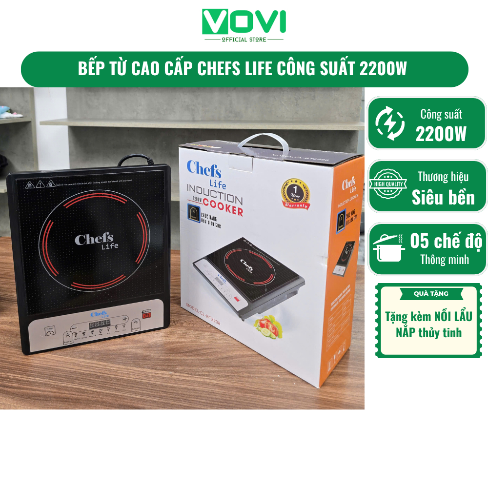 Bếp Từ Cao cấp Chính Hãng CHEFS LIFE Công Suất 2200W Làm Nóng Siêu Nhanh [Tặng Kèm Nồi Lẩu]