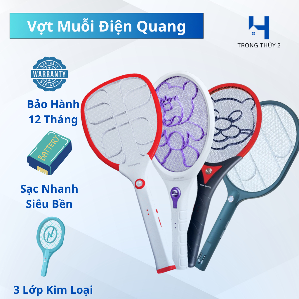 Vợt Muỗi Điện Quang ĐQ EMR02 WR - An Toàn Chống Giật, Xả Nhanh 5s, Lưới Bền Chống Gỉ, BH 12 Tháng