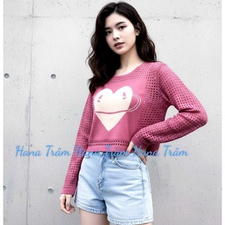 Áo len nữ kiểu lỗ croptop tay dài hình trái tim