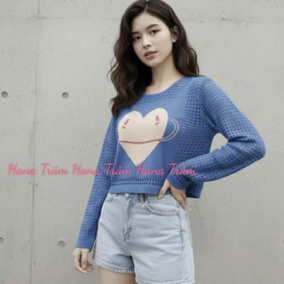 Áo len nữ kiểu lỗ croptop tay dài hình trái tim
