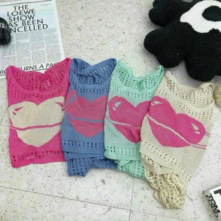Áo len nữ kiểu lỗ croptop tay dài hình trái tim