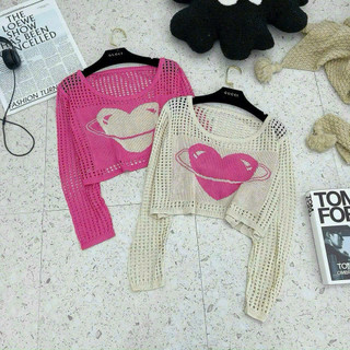 Áo len nữ kiểu lỗ croptop tay dài hình trái tim