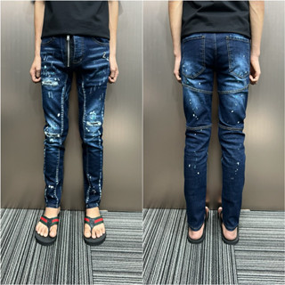  Quần jean nam Dsq2 xanh rách vẩy sơn khoá lệch   được ktra hàng  