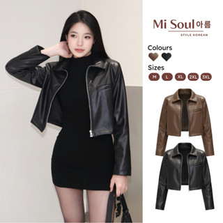  Áo Khoác Da Dài Tay 2 Lớp Có Đệm Vai Dáng Croptop Có Khoá Kéo BigSize Misoul Áo Khoác Da Nữ Mềm Mại Bền Đẹp 344 - 485 