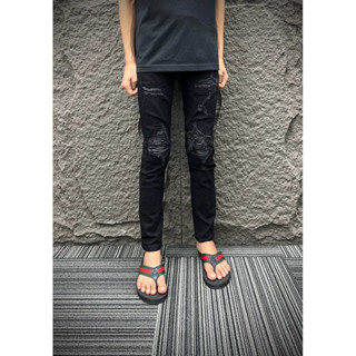  Quần jeans đen vá da đen dành cho nam  ẢNH THẬT  