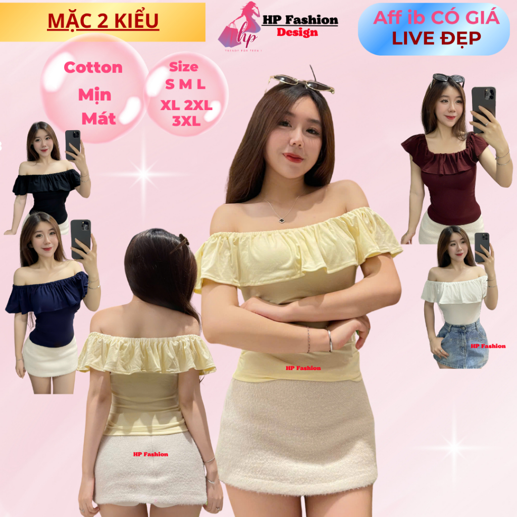 Áo thun body trễ lệch vai nhún 2 bên eo, áo nữ kiểu nữ basic vải thun cotton borip trơn co giãn mùa hè HP46 | BigBuy360 - bigbuy360.vn