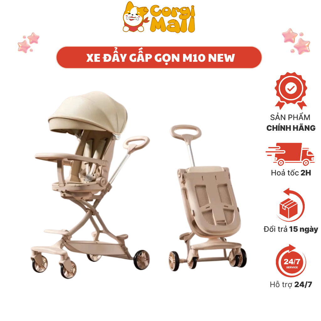 [M10] Xe Đẩy Phiên Bản Nâng Cấp M10 Cho Bé Từ Sơ Sinh Có Kèm Bàn Ăn Dặm, Đảo Chiều Gấp Gọn CORGI.MAL